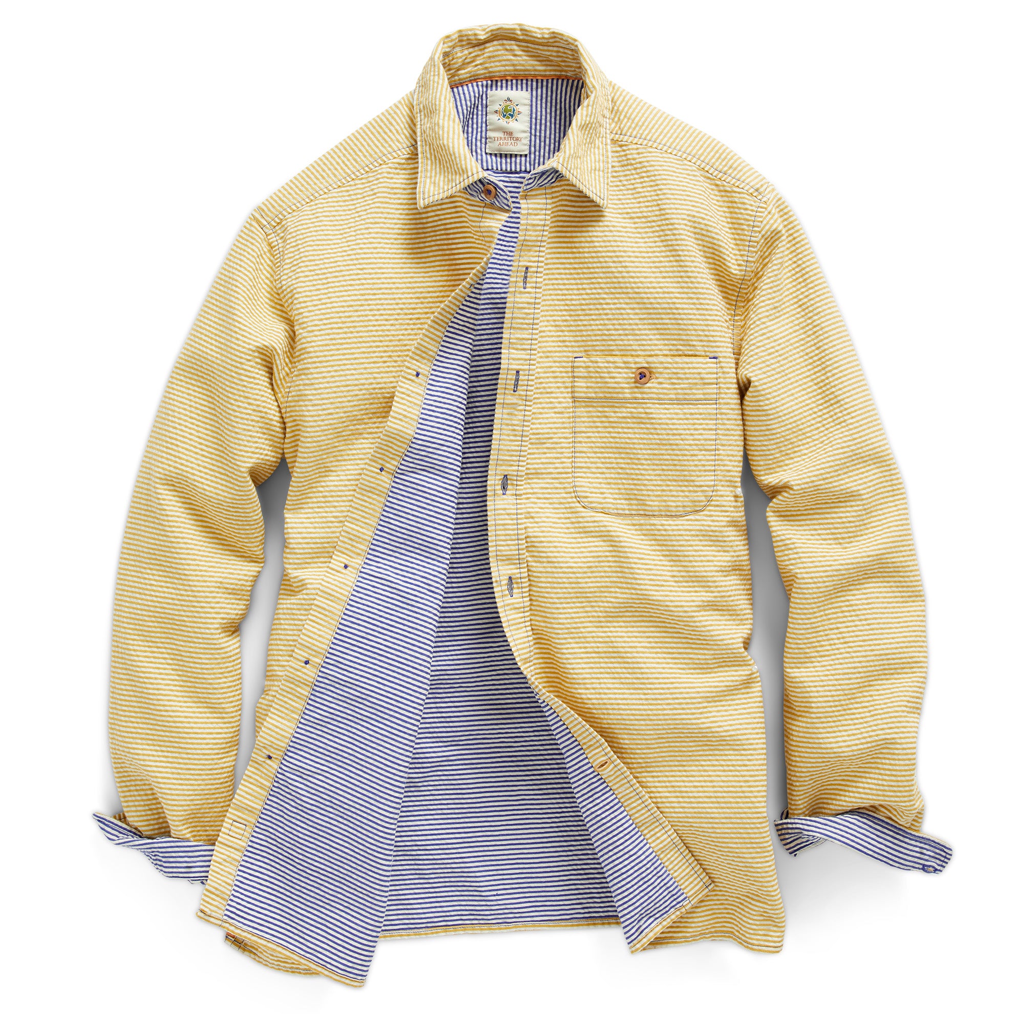 Sandy Cay Double-Cloth Seersucker Shirt - Gold / Large